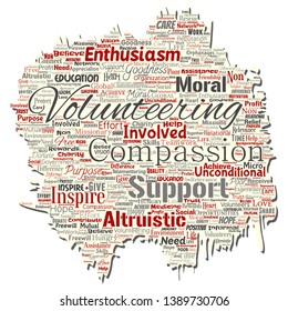 Vector conceptual volunteering, charity, humanitarian old torn paper word cloud isolated background. Collage of selfless, support, philanthropy, nonprofit,  goodness, togetherness, giving concept