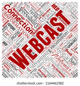 Vector conceptual webcast webinar square red communication online network education word cloud isolated background. Collage of future presentation seminar, multicast global streaming concept design