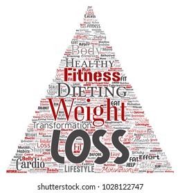 Pérdida de peso conceptual vectorial transformación de dieta saludable triángulo flecha palabra nube fondo aislado. Collage del estilo de vida de motivación de fitness, antes y después del ejercicio del concepto delgado de belleza corporal