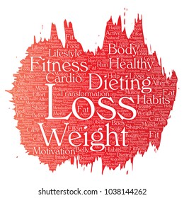 Vector conceptual weight loss healthy diet transformation paint brush word cloud isolated background. Collage of fitness motivation lifestyle, before and after workout slim body beauty concept