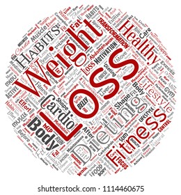Vector conceptual weight loss healthy diet transformation round circle red word cloud isolated background. Collage of fitness motivation lifestyle, before and after workout slim body beauty concept