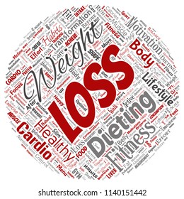 Vector conceptual weight loss healthy diet transformation round circle red word cloud isolated background. Collage of fitness motivation lifestyle, before and after workout slim body beauty concept