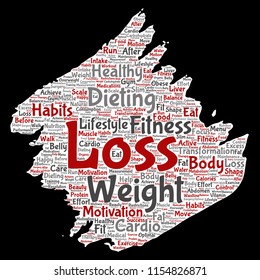 Pérdida de peso conceptual vectorial transformación de dieta saludable pincel de papel palabra nube aislado fondo. Collage del estilo de vida de motivación de fitness, antes y después del ejercicio del concepto delgado de belleza corporal