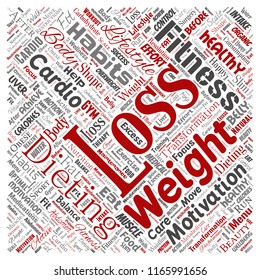 Vector conceptual weight loss healthy diet transformation square red word cloud isolated background. Collage of fitness motivation lifestyle, before and after workout slim body beauty concept