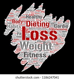 Vector conceptual weight loss healthy diet transformation paint brush paper word cloud isolated background. Collage of fitness motivation lifestyle, before and after workout slim body beauty concept