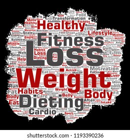Vector conceptual weight loss healthy diet transformation paint brush paper word cloud isolated background. Collage of fitness motivation lifestyle, before and after workout slim body beauty concept