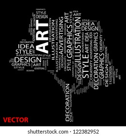 Vector Conceptual white tree made of text as wordcloud isolated on black background