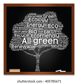 Vector conceptual white tree on blackboard made of ecology, recycle or energy text as wordcloud isolated on black background