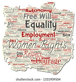 Vector conceptual women rights, equality, free-will old torn paper word cloud isolated background. Collage of feminism, empowerment, integrity, opportunities, awareness, courage, education concept