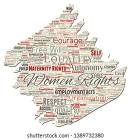 Vector conceptual women rights, equality, free-will old torn paper word cloud isolated background. Collage of feminism, empowerment, integrity, opportunities, awareness, courage, education concept