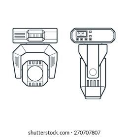 vector concert entertainment moving lighting head device dark outline illustration various view
