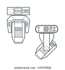 vector concert entertainment moving lighting head device dark outline illustration various view