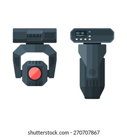 vector concert entertainment moving lighting head device flat style illustration various position view