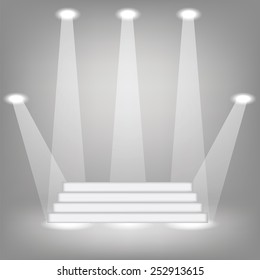 Vector Concert Lighting. Stage Spotlights Background. Lantern Illuminates Grey Background. Spotlight Pattern