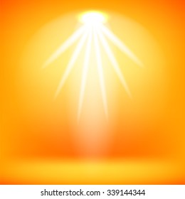 Vector Concert Lighting. Stage Spotlights Background. Lantern Illuminates Yellow Background. Glowing Spotlight Orange Pattern