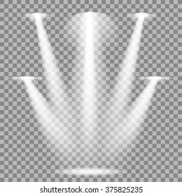 Vector Concert Lighting. Stage Spotlights Background. Lantern Illuminates The Dark Background. Spotlight Pattern