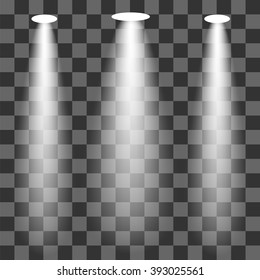 Vector Concert Lighting. Stage Spotlights Background. Glowing Lantern Illuminates Checkered Background. Spotlight Pattern