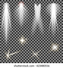 Vector Concert Lighting. Stage Spotlights Background. Lantern Illuminates The Dark Background. Spotlight Pattern