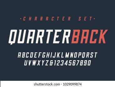 Vector condensed italic dynamic display font design, alphabet, character set, typeface, typography, letters and numbers. Swatch color control.