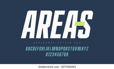 Vector Condensed Narrow Bold San Serif Font, Uppercase Letter Set, Alphabet, Typography.