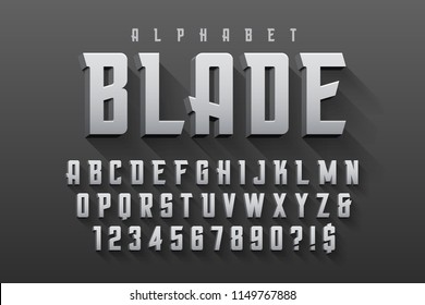 Vector condensed original display font design, alphabet, character set. Easy swatch color control.