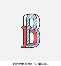 Logo de la letra B retro condensada del vector con sombras rayadas. Perfecto para usar en identidad retro, emblema patriótico, afiches del 4 de julio, diseño original de historia, y otros. 