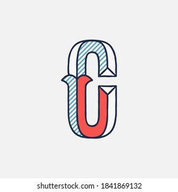 Vector condensed retro C letter logo with striped shadows. Perfect to use in retro identity, patriotic emblem,  July 4th posters, original history design, and others. 