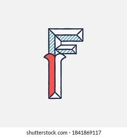 Vector condensed retro F letter logo with striped shadows. Perfect to use in retro identity, patriotic emblem,  July 4th posters, original history design, and others. 