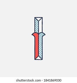 Vector condensed retro I letter logo with striped shadows. Perfect to use in retro identity, patriotic emblem,  July 4th posters, original history design, and others. 