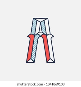 Vector condensed retro A letter logo with striped shadows. Perfect to use in retro identity, patriotic emblem,  July 4th posters, original history design, and others. 