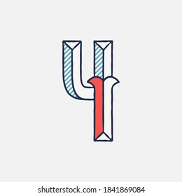 Vector condensed retro number four logo with striped shadows. Perfect to use in retro identity, patriotic emblem,  July 4th posters, original history design, and others. 