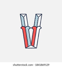 Vector condensed retro V letter logo with striped shadows. Perfect to use in retro identity, patriotic emblem,  July 4th posters, original history design, and others. 