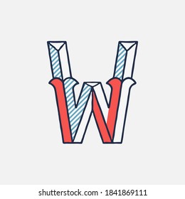 Vector condensed retro W letter logo with striped shadows. Perfect to use in retro identity, patriotic emblem,  July 4th posters, original history design, and others. 