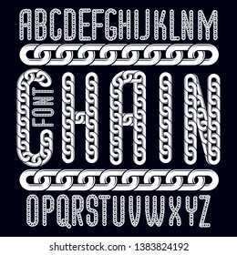Vector condensed, tall font. Trendy typescript can be used in art creation. Capital decorative letters created using connected chain link.