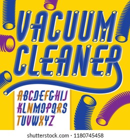 Vector condensed, tall, funky capital italic alphabet letters, abc collection. Retro font, script from a to z can be used in poster art. Made with 3d cylinder tube design, industry style.