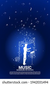 vector conductor and music melody note dancing flow . Concept background for song and concert theme.