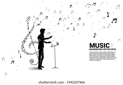 vector conductor and music melody note dancing flow . Concept background for song and concert theme.