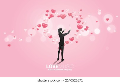 Vector conductor with music melody note dancing flow . Concept background for song and concert theme.