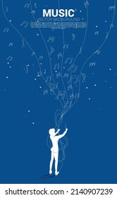 Conductor de vectores con flujo de bailes de notas de melodía de música. Antecedentes conceptuales de la canción y el tema del concierto.