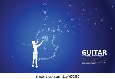 vector conductor and music melody note dancing flow shape guitar icon . Concept background for song and guitar concert theme.