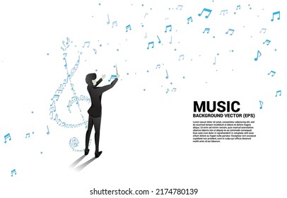 vector conductor and music melody note dancing flow . Concept background for song and concert theme.