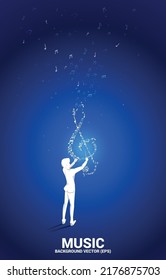 vector conductor and music melody note dancing flow . Concept background for song and concert theme.