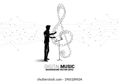 vector conductor and sol music key note from dot connect line circuit board style. Concept background for song and digital music.