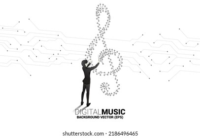 vector conductor and sol music key note from dot connect line circuit board style. Concept background for song and digital music.