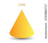 Vector cone with gradients and shadow for game, icon, package design, logo, mobile, ui, web, education. 3D cone shaped pyramid on a white background. Geometric figures for your design.
