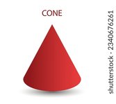 Vector cone with gradients and shadow for game, icon, package design, logo, mobile, ui, web, education. 3D cone shaped pyramid on a white background. Geometric figures for your design.