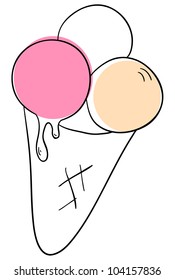 Vector cone ice cream on a white background