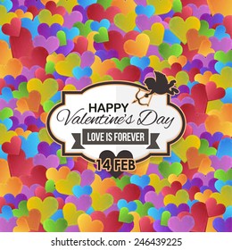 Vector Confectionery Style Multicolored Hearts Background, Happy Valentine's Day Card