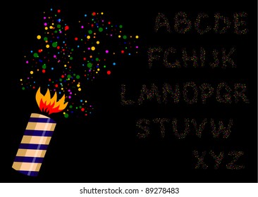 Vector confetti alphabet on a black background