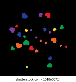 Vector Confetti Background Pattern.  Element of design.  Colored hearts on a black background